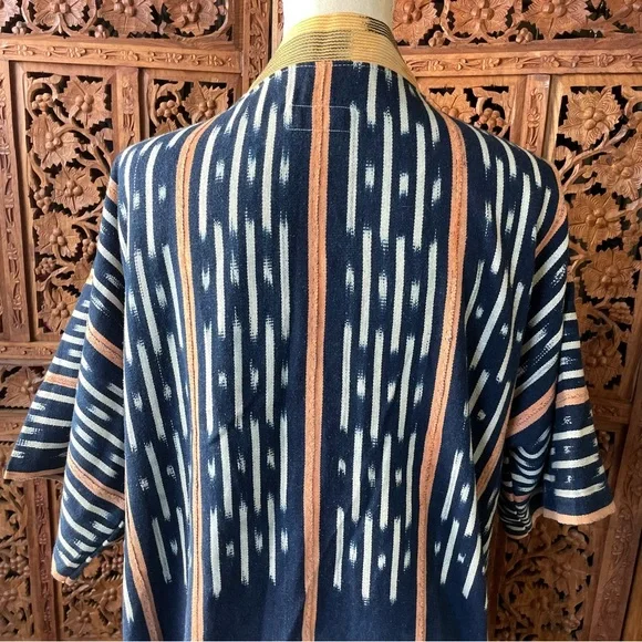 Vintage Handmade African Ikat Tribal Open Front Kimono with Fringe - Picture 9 of 13